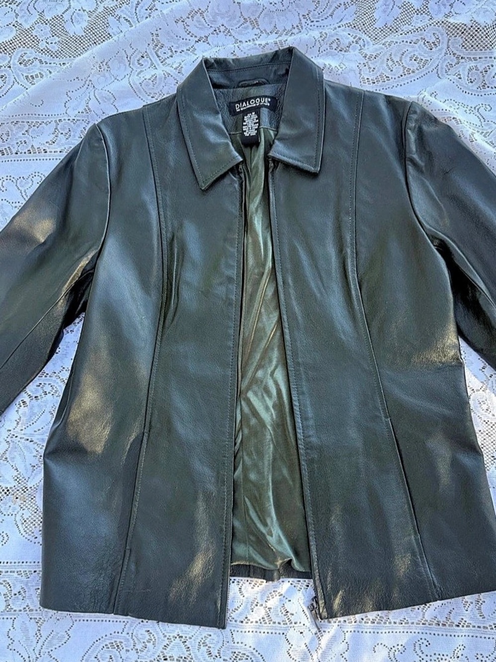 Dialogue Green Leather Jacket Size Medium